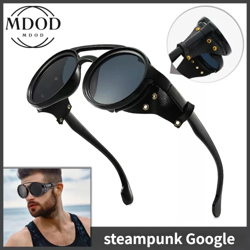 Steampunk Sunglasses Men Round Night Vision Googles Vintage Punk Sun Glasses Brand Design Hiking Driving Shades Eyewear_voghion.com