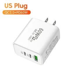 High - Power 120W USB - C Fast Charger with QC 3.0 Technology - 60W US White
