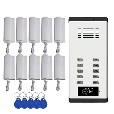 

New Arrival 2-wired Home Audio Intercom Doorbell System Direct Press Key Audio Door Phone ID Card Unlocking for 10-Apartments