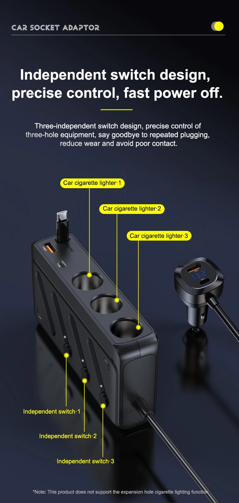 187W Cigarette Lighter Adapter 8 in 1 Cigarette Lighter Splitter 3 Socket Car C