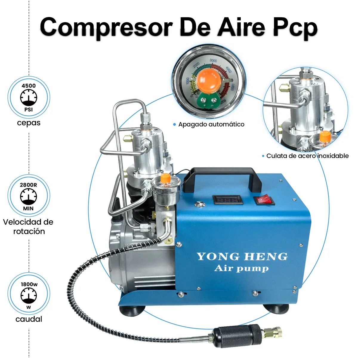 YONGHENG 300Bar PCP High Pressure Air Compressor 4500Psi Adjustable Auto-Stop Electric Compressor for PCP Scuba Inflator Tank — view 2
