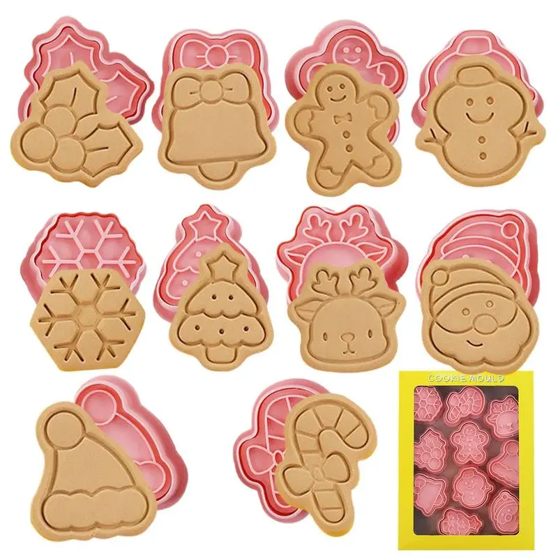 

Christmas Cookie Cutters Biscuit Mold 10pcs Cookie Pastry Biscuit Cake Fondant Mold Santa Snowman Tree Elk Cute Pattern Cookie