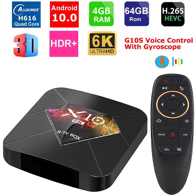 

X10 Plus Android 10.0 Smart TV Box Allwinner H616 Quad Core 4GB RAM 64GB ROM Media Player WIFI H.265 HDR 6K Decode Set Top Box