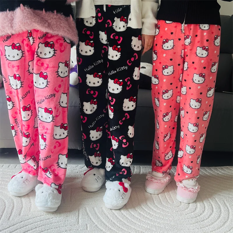 

Kawaii Sanrio Cartoon Anime Pajama Pants Hello Kitty Kuromi Plush Pajama Pants Home Casual Fashion Pants Girls' Clothing Gift