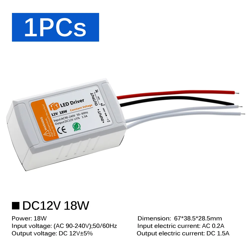 ממיר תאורת LED DC12V 18W 36W 72W 100W מתאם כוח לסטריפ LED ספק כוח 12V