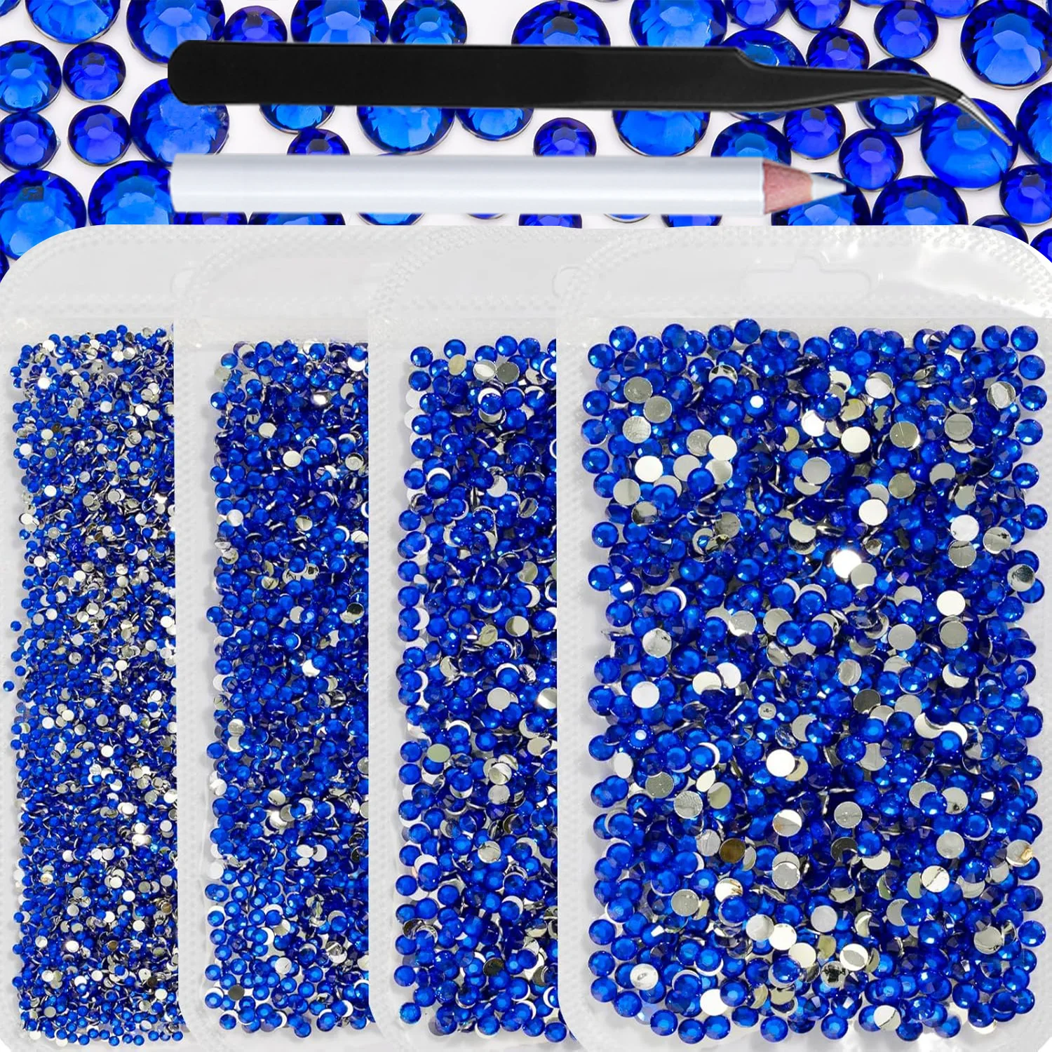 10000 Stück Flache Strass-Steine für Bastelarbeiten, 2mm 3mm 4mm 5mm Größen, 4 Beutel Bunte Harz-Edelsteine mit Aufnahmestift und Pinzette – Detail 10