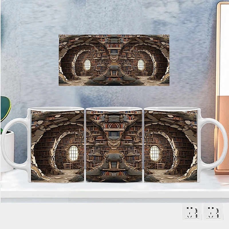 3D 책장 세라믹 머그잔, 창의적인 공간 디자인, 도서관 선반 컵, 차 우유 커피 컵, 책 애호가에게 최고의 선물