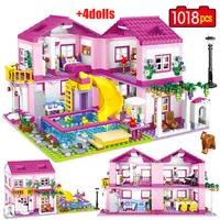 ZKZC 1018pcs City 1 Change 3 Summer Double-storey Villa House Building Blocks Friends Garden Flower Figures Bricks Toys Girls 1