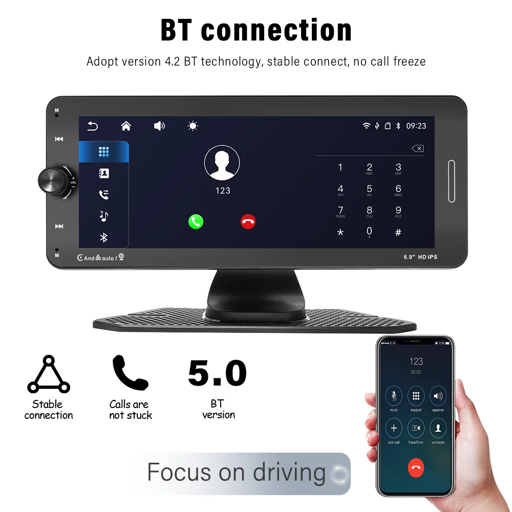 6.9inch IPS Touch Screen Car Monitor Carplay Android Auto WIFI Dashboard Dash Cam Airplay Autolink Bluetooth EQ Smart Player
