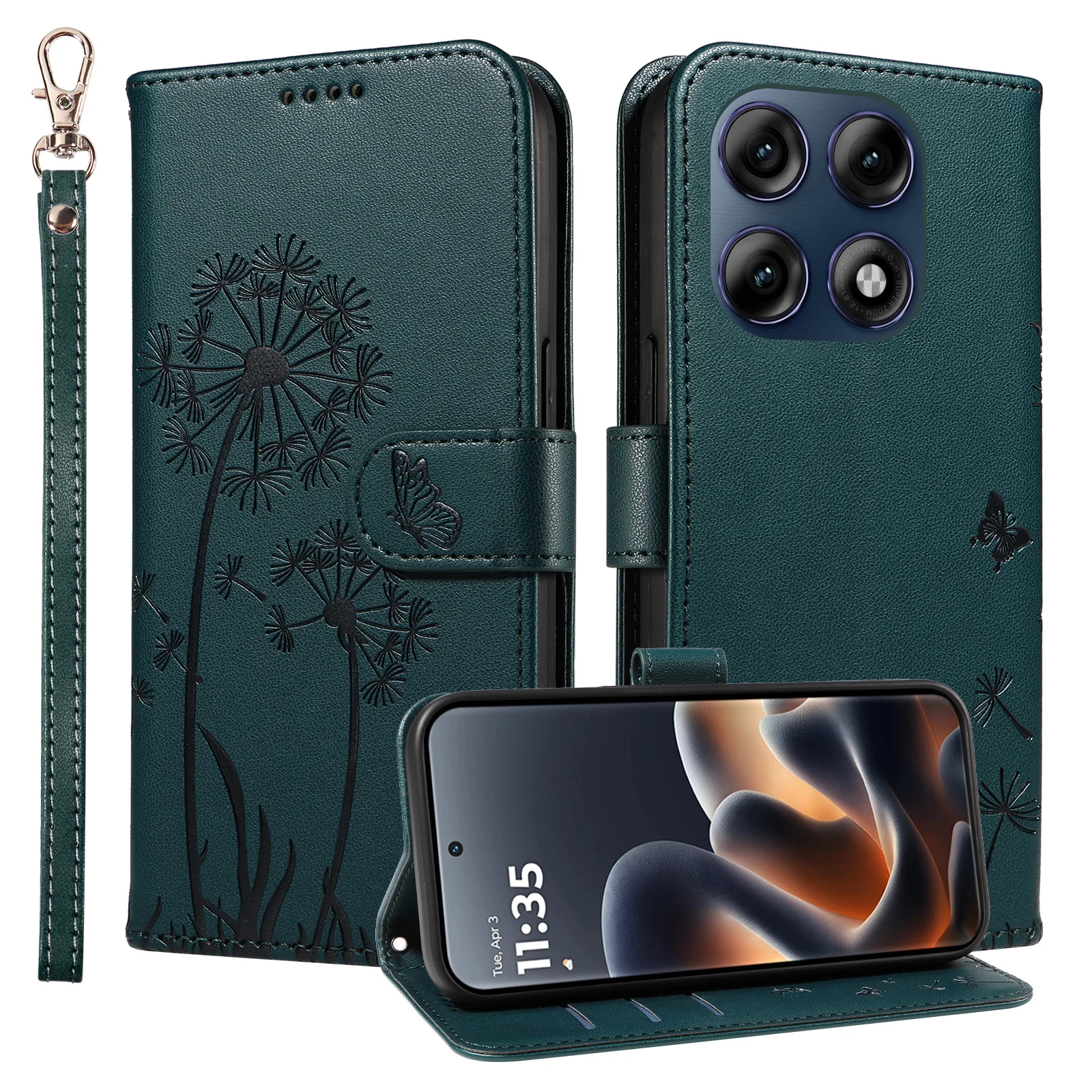 Dandelion Embossed Leather Wallet Flip Case