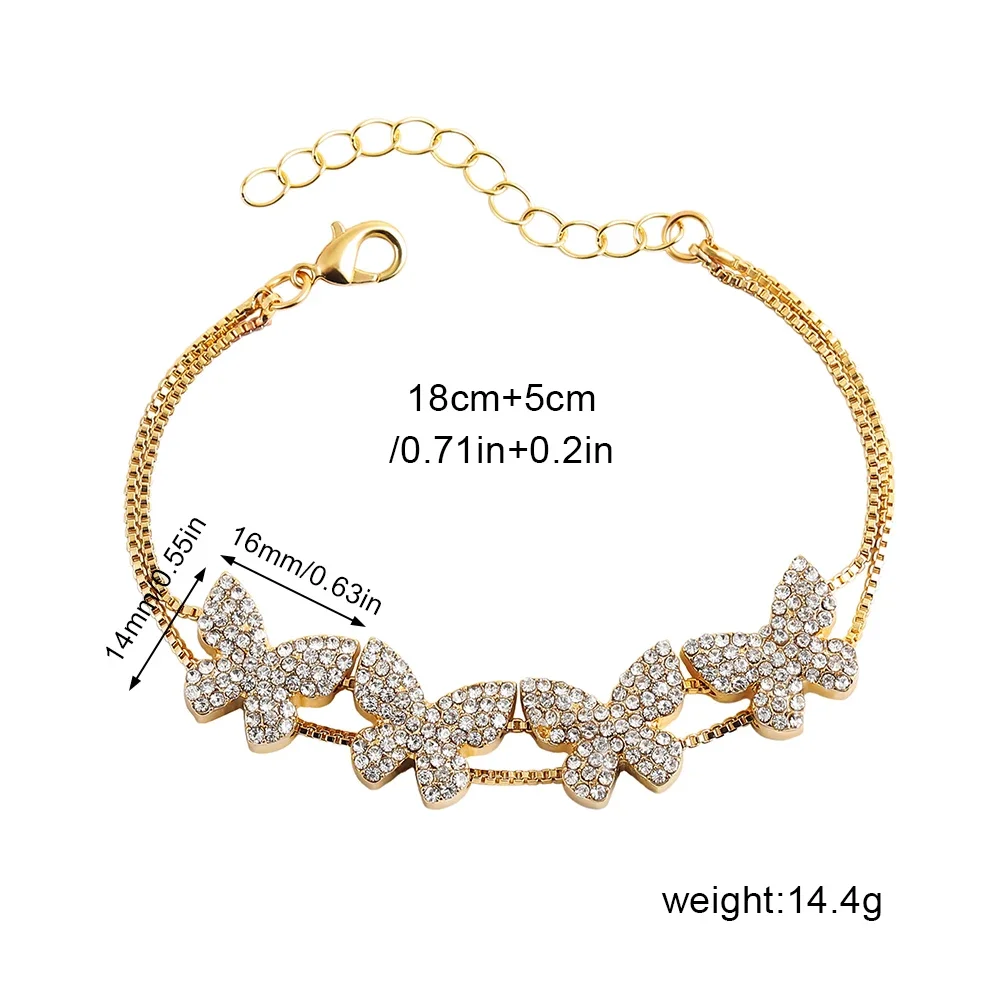 Handmade 18K Gold Plated Love Heart Butterfly Flower Bracelet for Women Double Chains Zircon Evil Eye Bangle Party Gift Jewelry