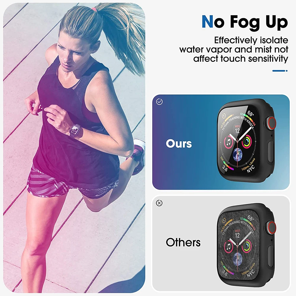 Glass+Cover For Apple Watch Case 45mm 41mm 44mm 40mm 42mm 38mm iWatch Accessorie Screen Protector Apple Watch Serie 3 4 5 6 SE 7