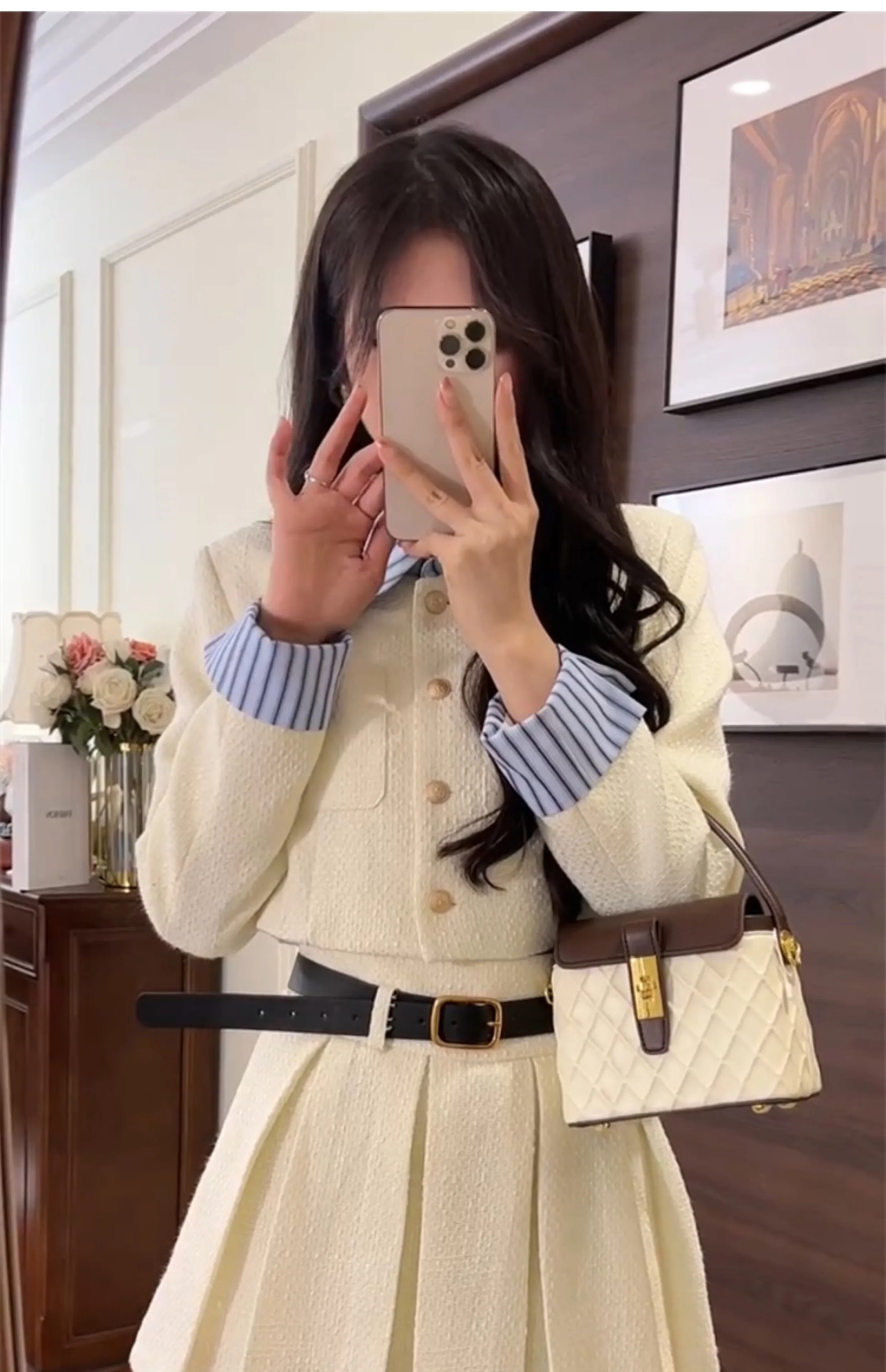 Korean Fashion Elegant Two-piece Skirt Set Women Single Breasted Crop Top Pleated Mini Skirt Preppy Style Autumn New Outfits