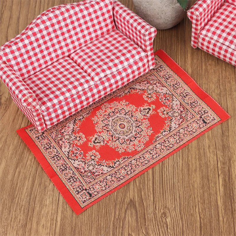 1Pc 1:12 Dollhouse Miniature Floor Rug Mat Turkish Woven Cover Carpet Model Bedroom Living Room Decor Toy Doll House Accessories