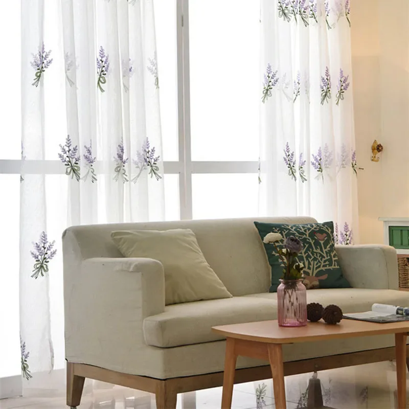 French Pastoral Curtains Purple Lavender Embroidery Tulle For Living Room Bedroom Pink Flower Curtain For Kitchen Home Decor window curtains decor curtains embroidered curtains