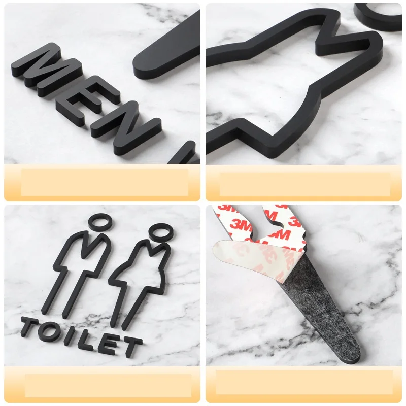 Black Gold Color Toilet Sign Plate Acrylic 3D Wash Room Door Wall Label Sticker Wc Holder Signage Board Art Hotel Home Decor wall stickers toilet stickers