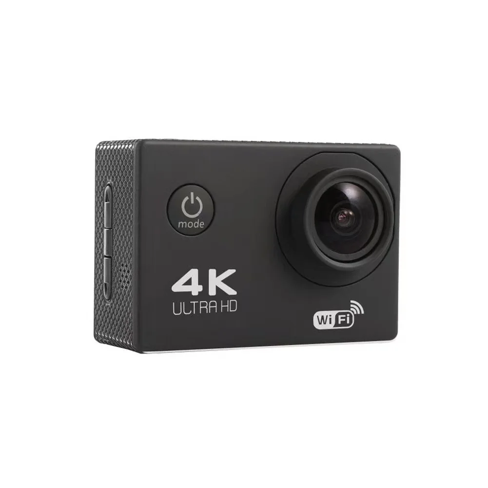 Caméra d'action étanche 1080p avec WiFi et télécommande, fixée sur un guidon de vélo en pleine action.