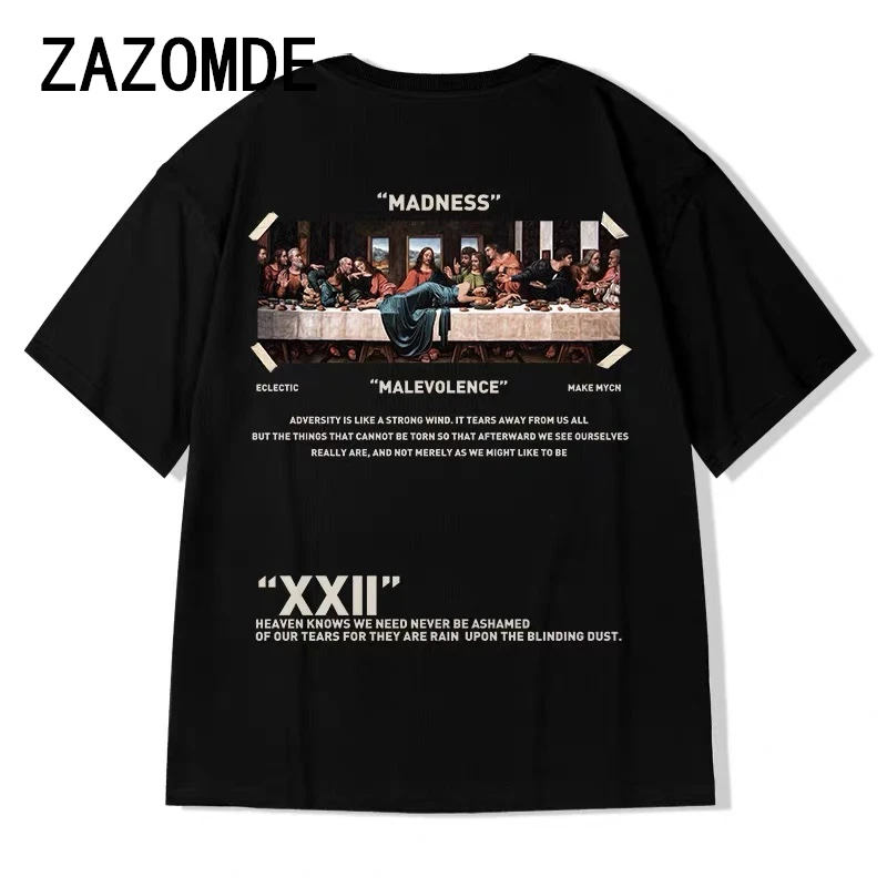 

ZAZOMDE Streetwear Men T-shirt Print Short Sleeve T Shirt Couple Hip Hop Tees Casual Oversize Anime Tshirt Y2k Clothes Daily Top