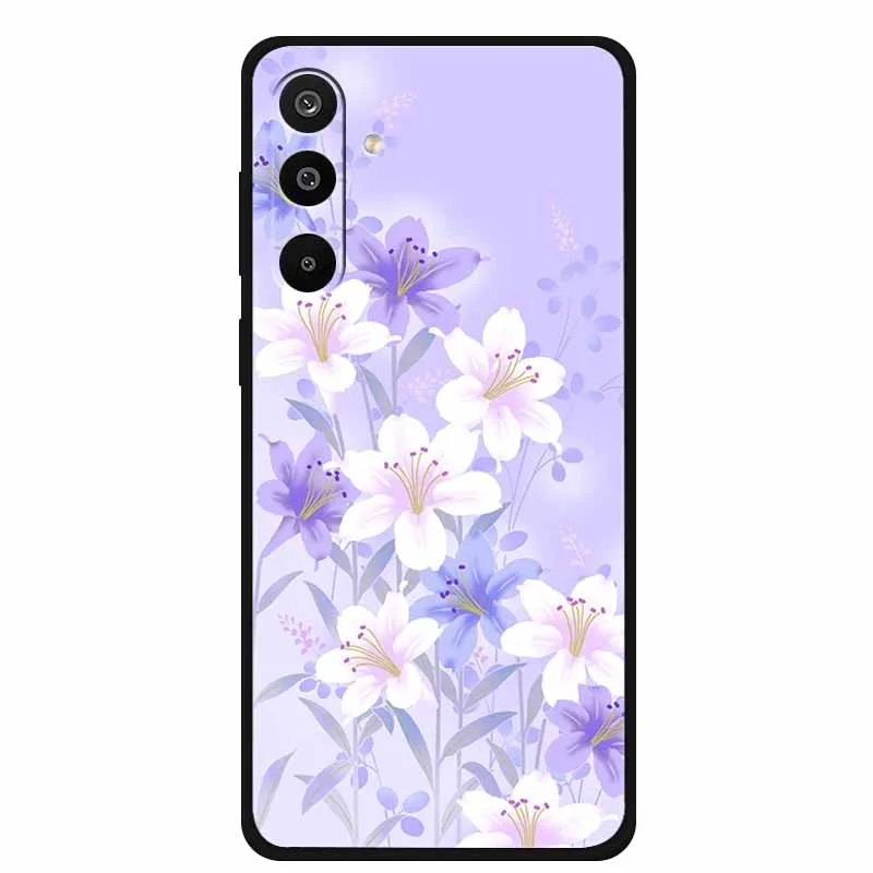 Floral Printed Silicone Phone Case - Black TPU Cover