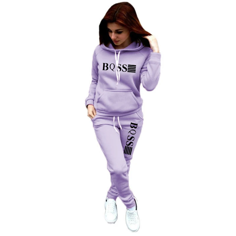 Autumn Winter Womens Tracksuit Casual Hooded Sweatshirts Suit Jogging Pants Set Fleece Warm Outfits Daily Commuting Clothing