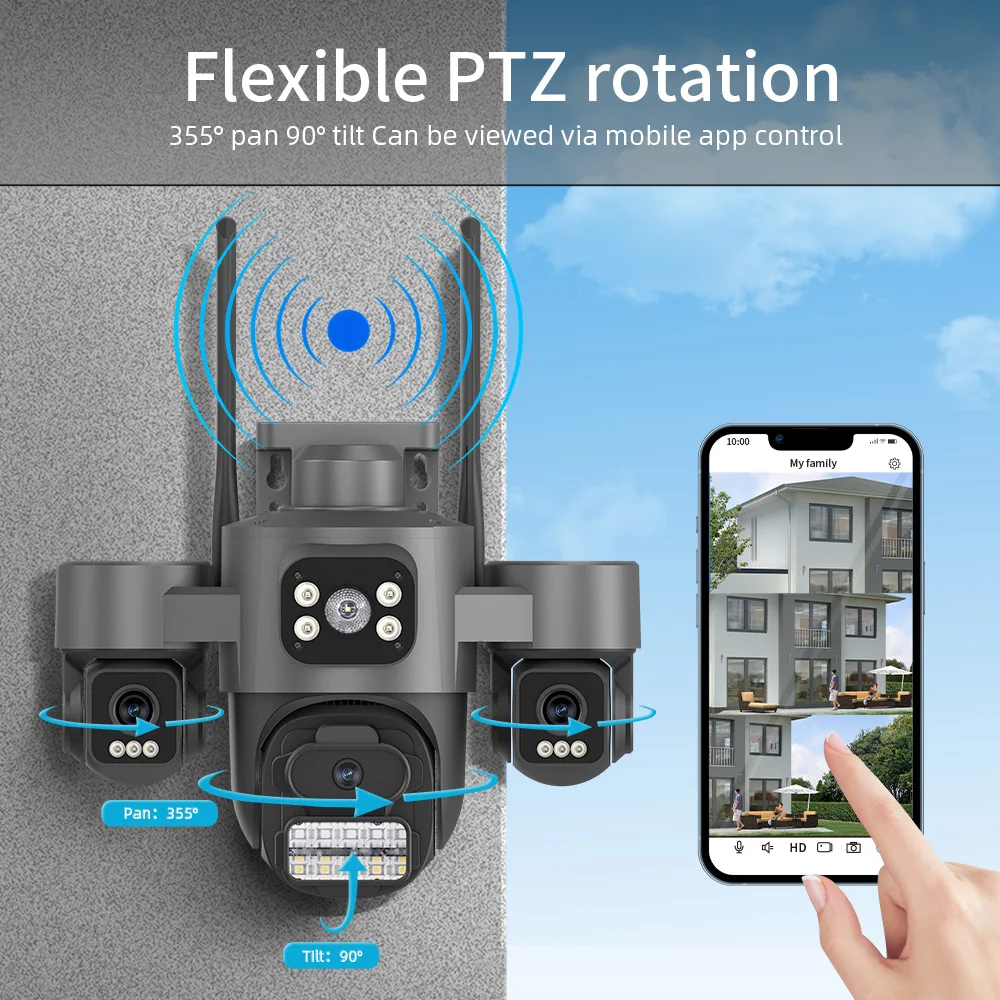 Three Screen Three Lens 15MP HD WIFI IP Camera 8MP Dual Lens Camera Auto Tracking IP66 Waterproof CCTV Video Security Cam iCsee 6