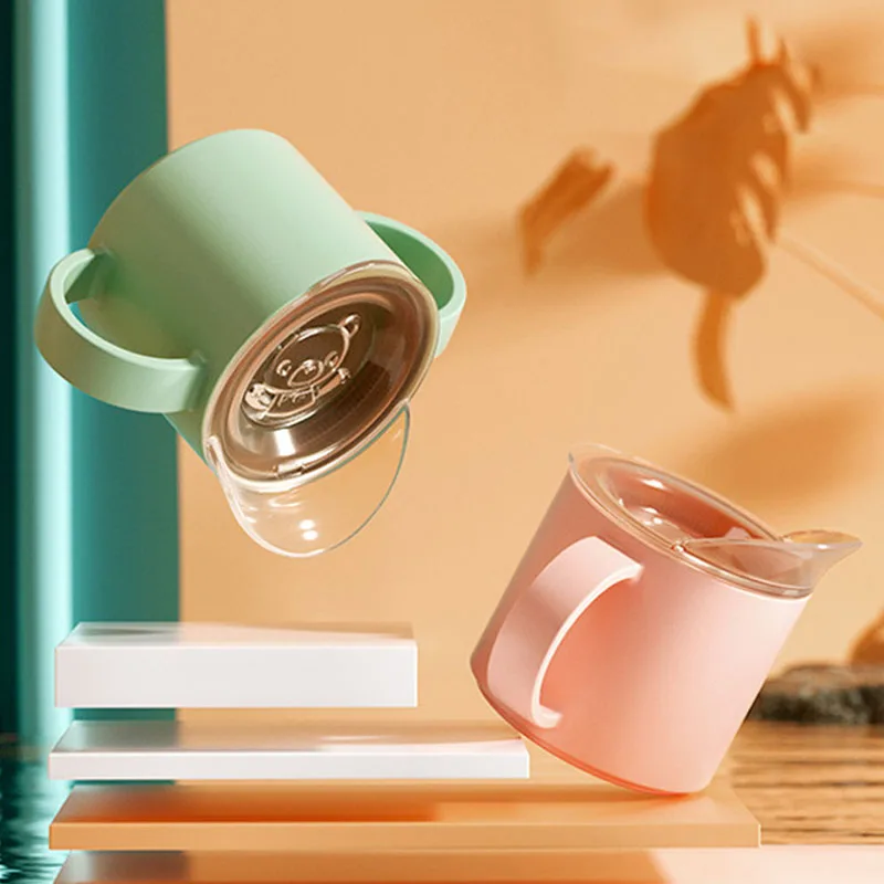 Baby Feeding Cups Kid Learning Drinking Cup Double Handle Flip Lid Leakproof Infants Water Cups Bottle BPA Free Lid