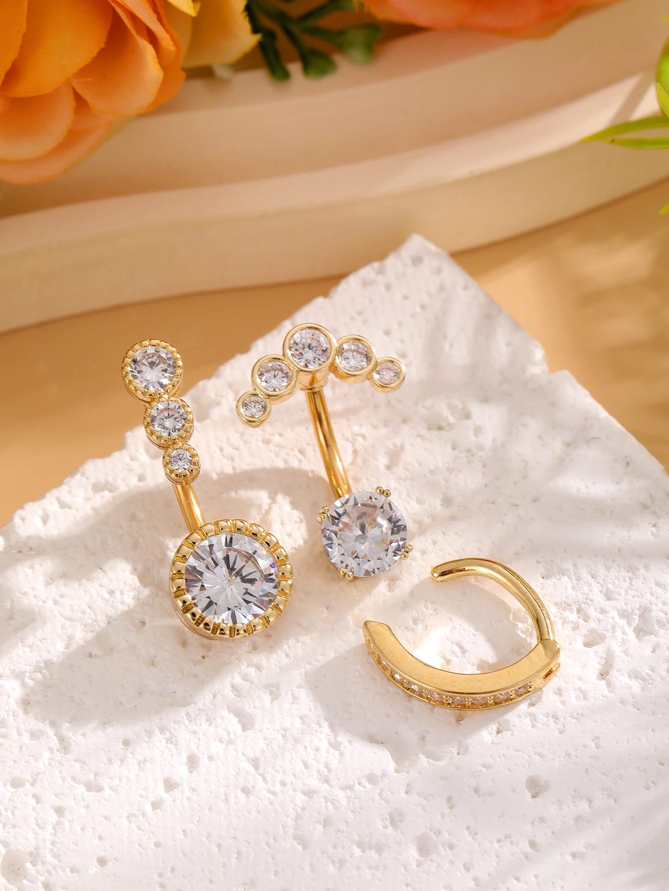 3er-Set gemischte Bauchnabelringe mit Herz- und Sternanhängern, 14G Edelstahl, gebogene Zirkonia-Bauchnabelpiercings, Nombril Nabelring – Detail 16