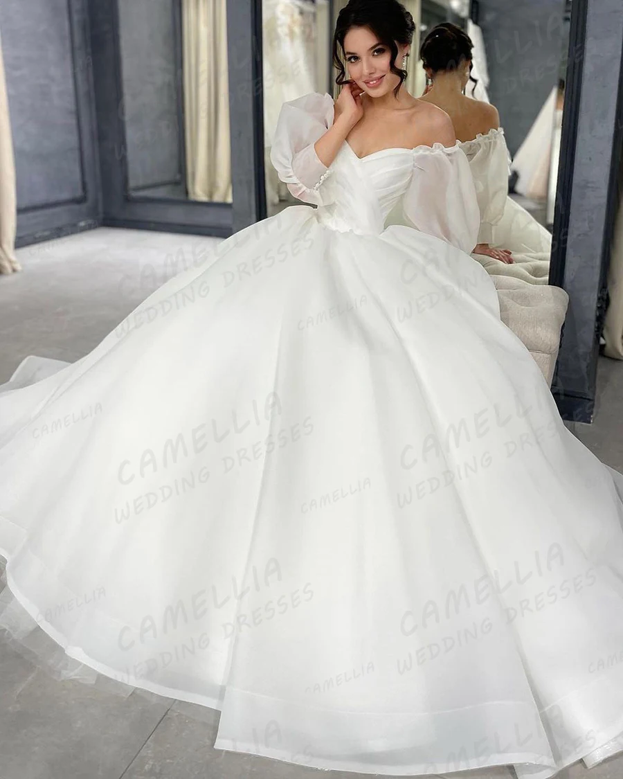 Elegant Fluffy Wedding Dresses Women's A Line Sexy Sweetheart Short Sleeves Bridal Gowns Princess Tulle Party Vestidos De Novias 2