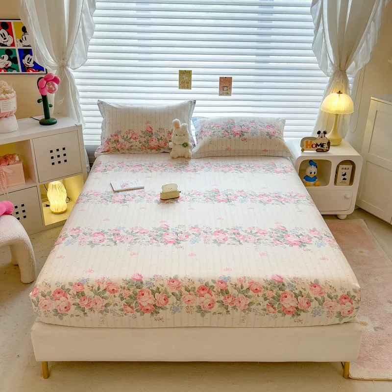 Skin-friendly Bed Sheets 100% Cotton Bed Cover Floral Style Fitted Sheet Queen Size Bed Linen couvre lit (Pillowcase Need Order) 3