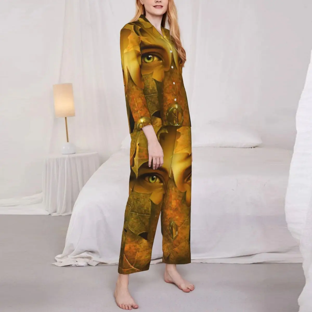 

Пижамный комплект Queen Женский, одежда для сна в романтическом стиле, с принтом листьев, в стиле оверсайз, ночная рубашка, подарок, осень