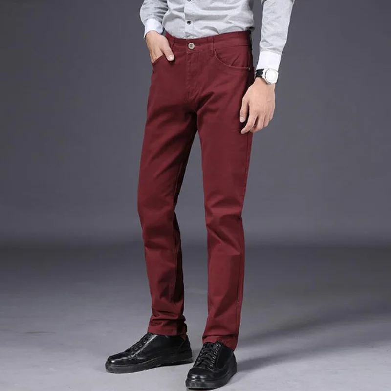 Men Business Straight Cotton Trousers Stretch Elastic Slim Fit Casual Large Plus Size 42 44 46 Khaki Black Red Blue Pant