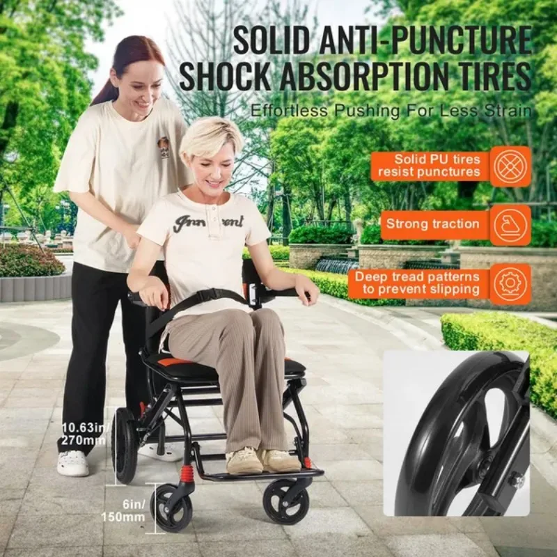 VEVOR Wheelchair Aluminum Alloy Transport Chair Foldable 18-In W Seat 220lbs 4