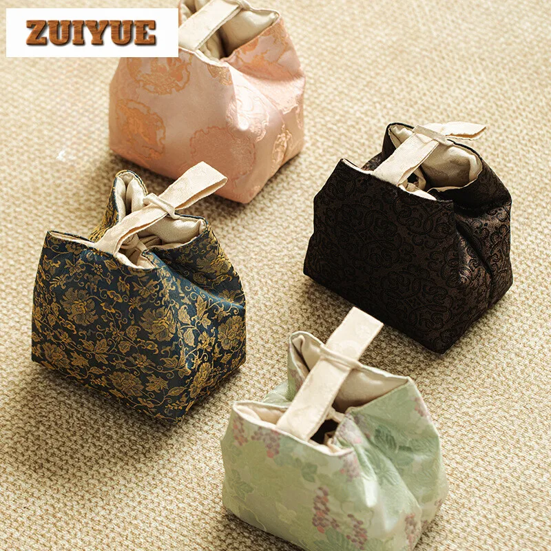 Brocade Handmade Tea Set Storage Bag Household Boutique Flower Pattern Tea Cozies Elegant Cozy Travel Set Bag Drinkware
