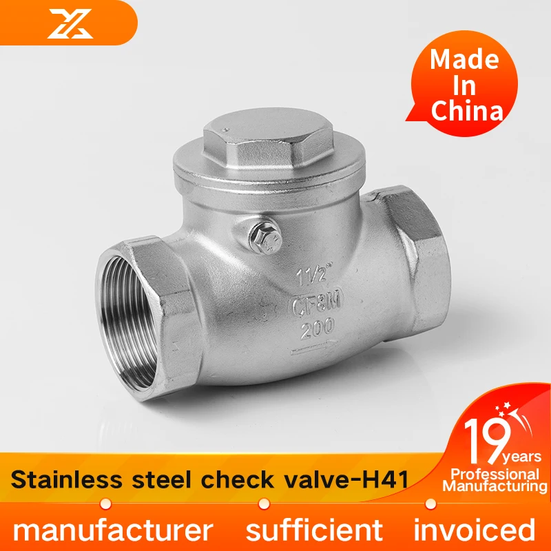 304 stainless steel swing check valve H14W horizontal threaded one-way valve Water pipe check valve 4 points 6 points DN50 household tap water regulator valve constant pressure valve yz11x 16p stainless steel branch pipe