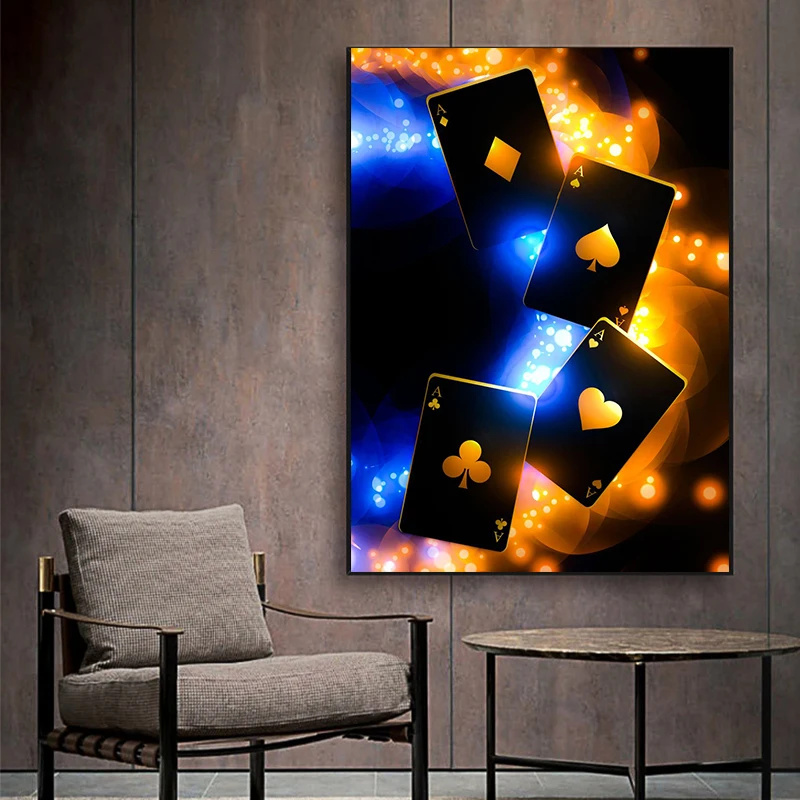 카지노 포스터 주사위 놀이 카드 포커 네온 포스터 캔버스 인쇄 벽 아트 장식, 홈 카지노 장 걸이식 그림