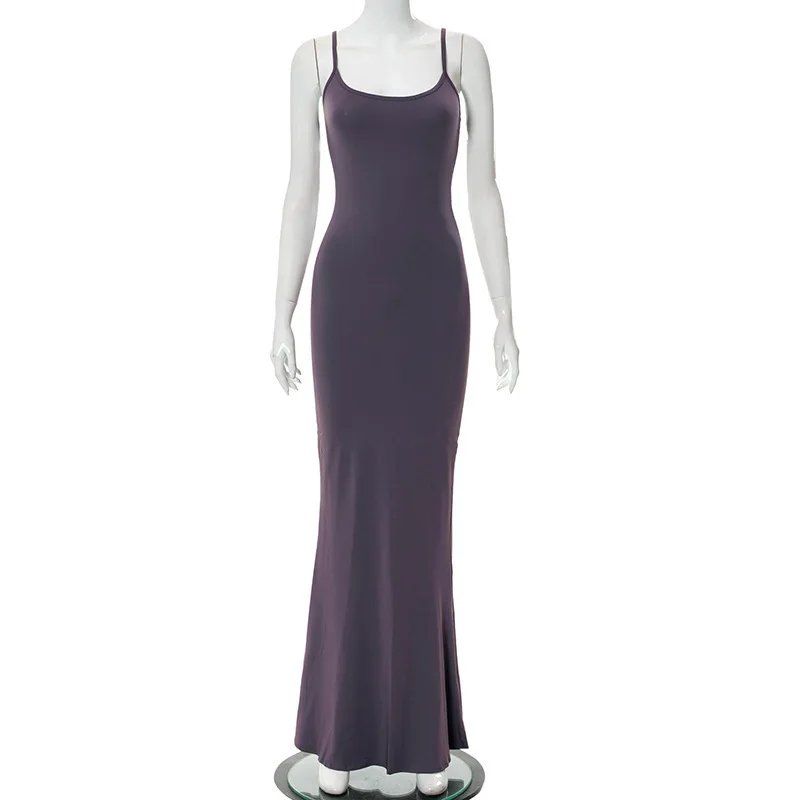 Vintage Women's Long Spaghetti Strap Purple Sexy Party Dress