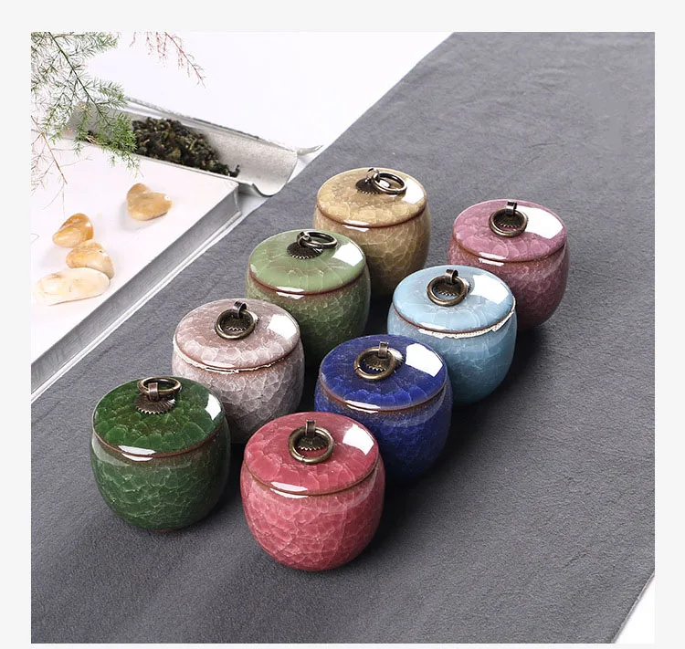 Description Picture 2 of itemIce Cracked Texture Sealed Tank Tea Caddy Storage Tank Moisture-proof Sealed Tea Canister Storage Jar and Lids Candy Pots