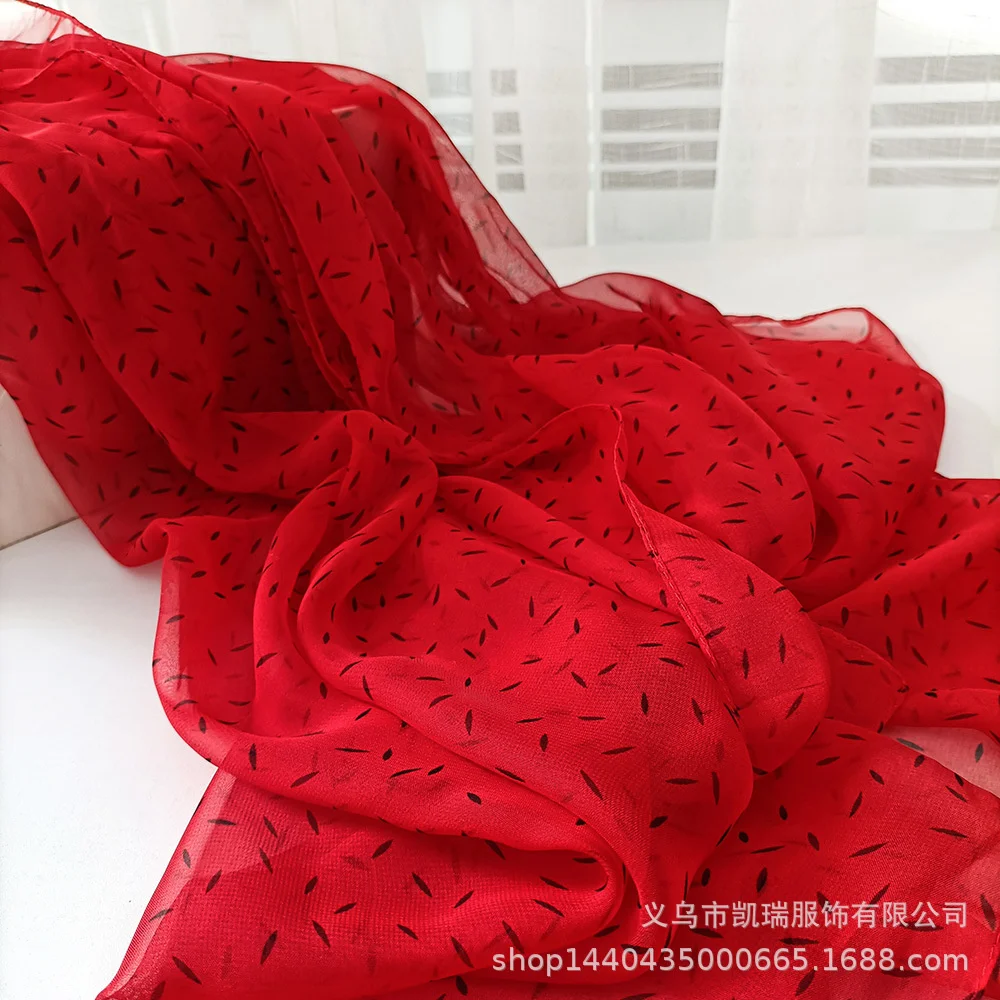 Crepe Georgette Scarf Vintage Polka Dots Light Breathable 180*70cm Summer Foulard Soft Beach Towel Kerchief Head/Hair Scarve