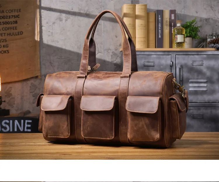 PNDME lässige Designer-Reisetasche aus echtem Leder für Herren, Vintage-Luxus-Handtasche aus Crazy-Horse-Rindsleder mit großem Fassungsvermögen – Detail 27