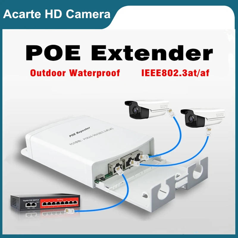 

POE Extender Outdoor Waterproof 200meters Extension Repeater 1 In 2 Output 48V Poe Switch IEEE802.3at/af