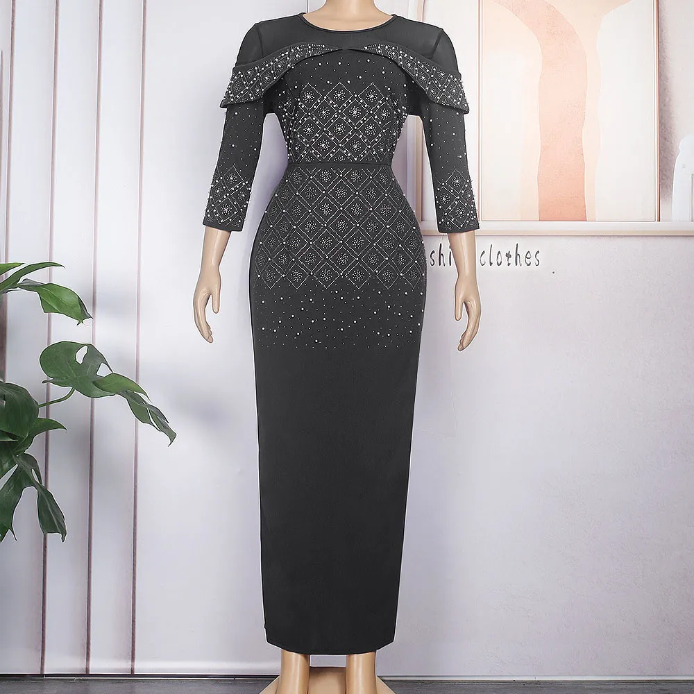 

2023 Africa New European Beaded Evening Dress Large Size Long Skirt Dress S9376