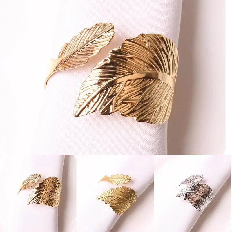 

4pcs Maple Leaf Napkin Rings Gold Silver Napkin Buckles Table Decoration Napkin Holders Set For Wedding Dinner Birthday Party