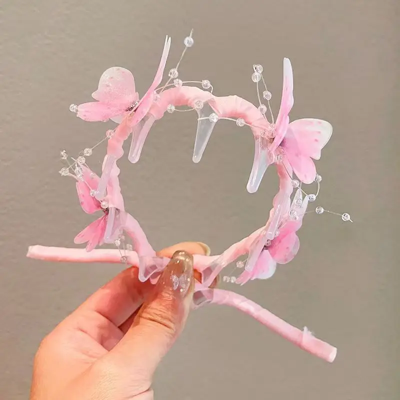 2025년 신상품 어린이용 컬러풀 나비 머리띠: 공주 스타일 웨이브 디자인, 미끄럼 방지 톱니, 생동감 있고 요정 같은, 모든 헤어스타일에 적합