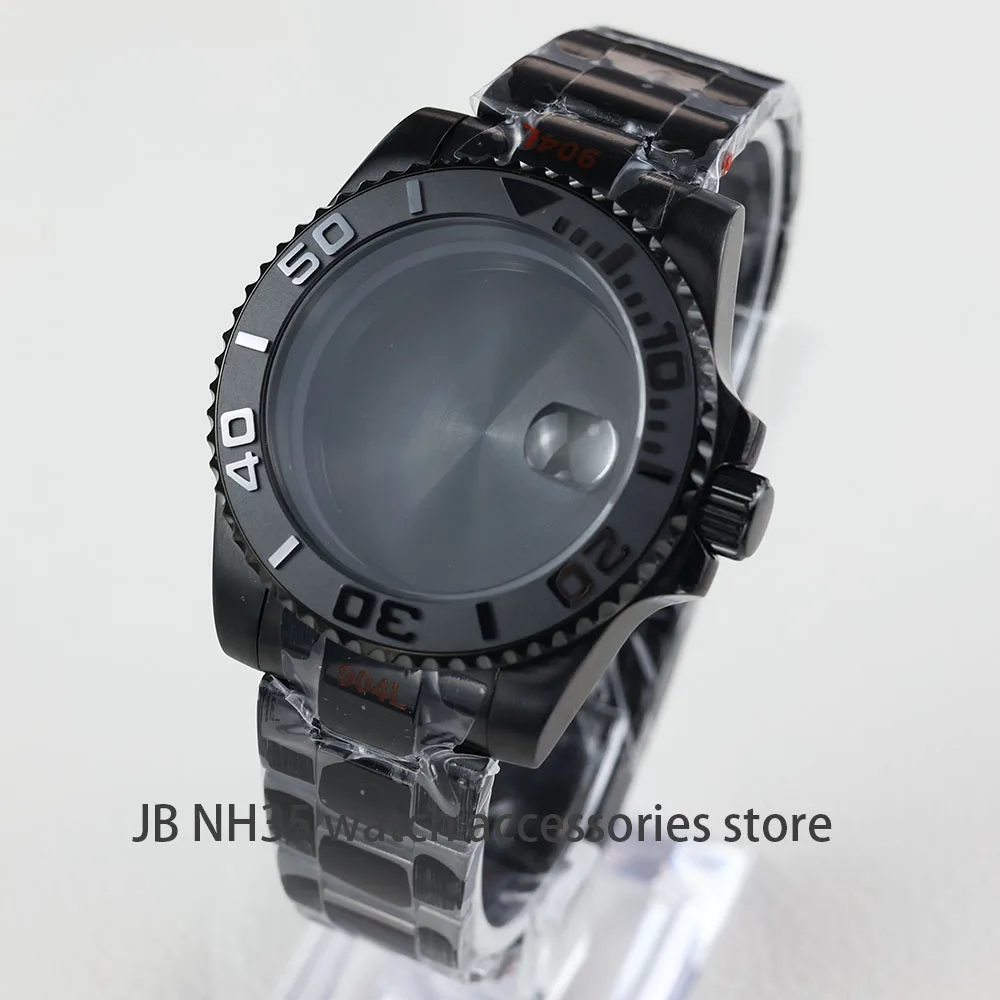 Luxury Black Stainless Steel Men's Watch Case with Sapphire Crystal - Yacht-Master Design, 40mm, Waterproof