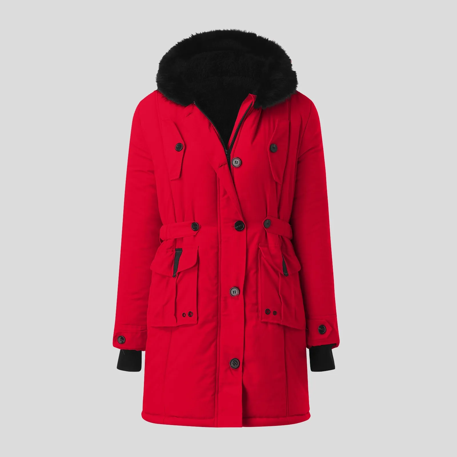 Winter Fleece Thicken Thermal Parka Coats Women Vintage Pockets Zipper Bottons Knee-Length Jackets Loose Soft Multicolour Coats