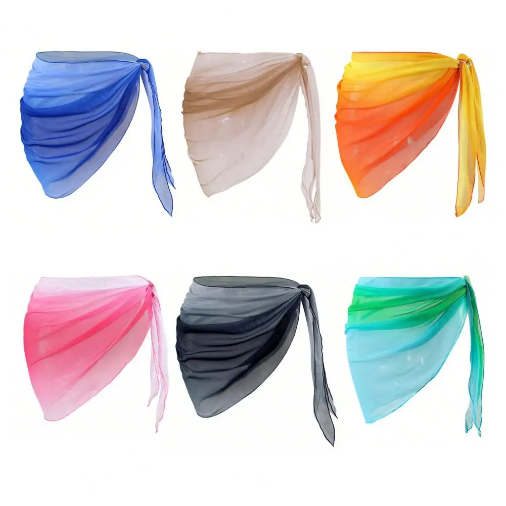 Women Cover Up Skirt Gradient Color Chiffon Bikini Wrap Breathable Quick-Dry Sunscreen Swimwear Shawl Sexy Swimsuit Scarf