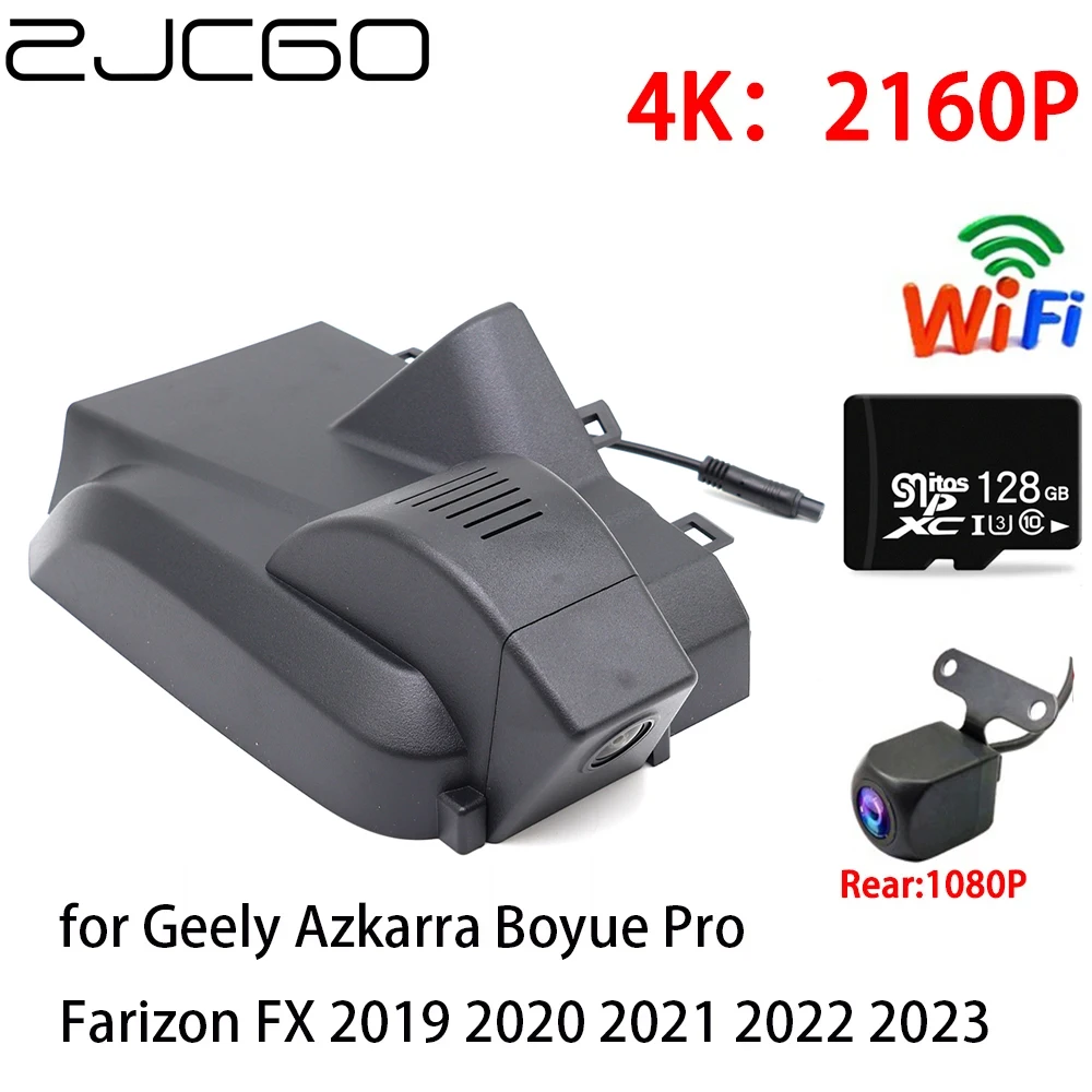 Zjcgo 4K Car Dvr Dash Cam Wifi Anteriore Posteriore Fotocamera 2 Obiettivo 24H Monitor Per Geely Azkarra Boyue Pro Farizon Fx 2019 ~ 2024