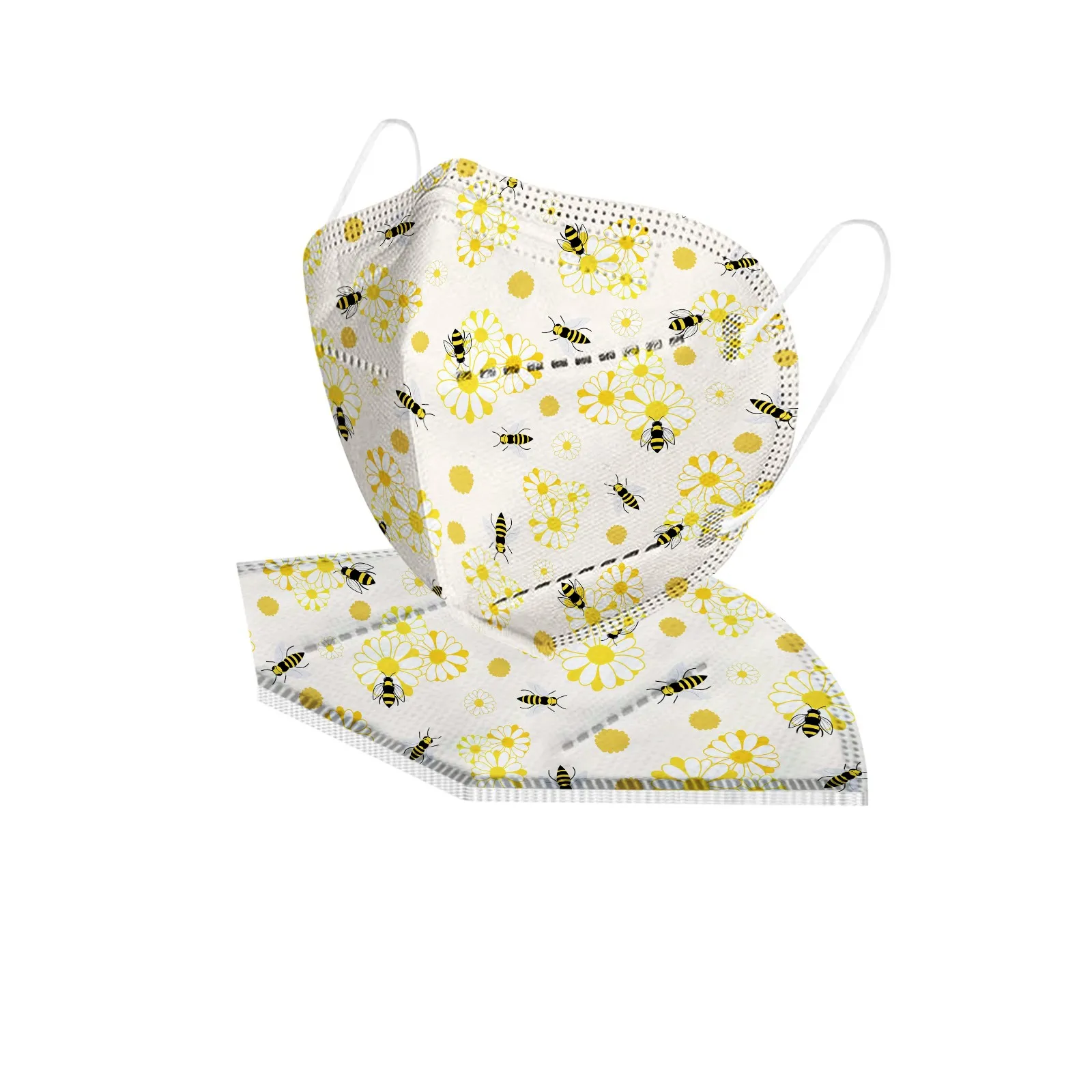Adult's Disposable Unisex Bee Printed Outdoor Prevention Fish Mask Face Outdoor Dust-Proof Face Protective Mask