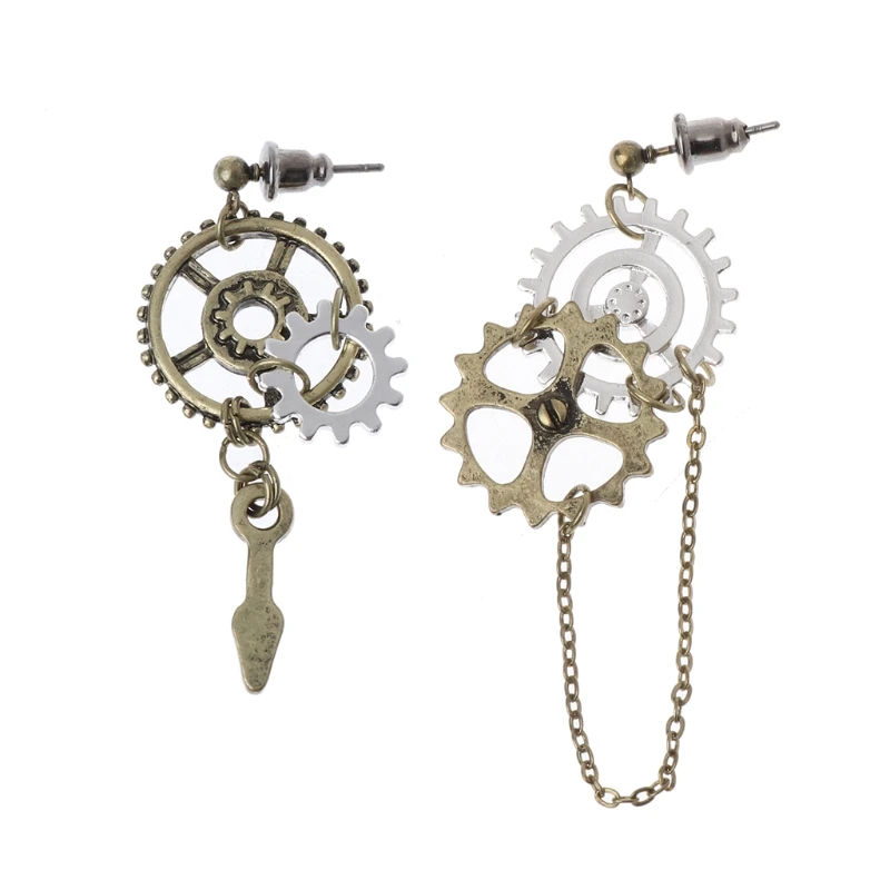 Women Steampunk Antique Gear Pendant Dangle Long Hook Earring 1 Pair dangle earrings pendant earrings long earrings