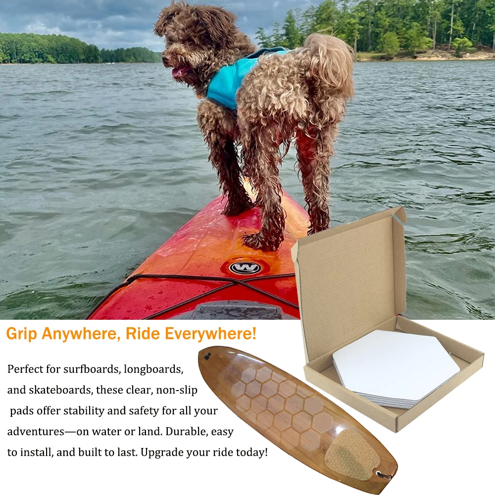 Surfboard Traction Pad 20PCS Clear Surfboard Deck Grip Pad Waxless Hexagon Traction Surfpad DIY Accessories Non-Slip Traction Pad for Skateboard kayak